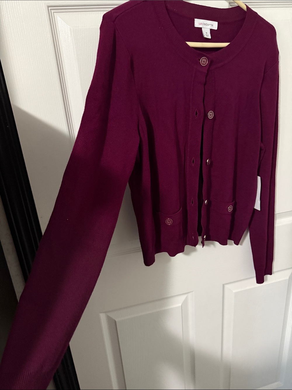 Liz Claiborne Deep Wine Button Front Cardigan - Picture 4 of 5